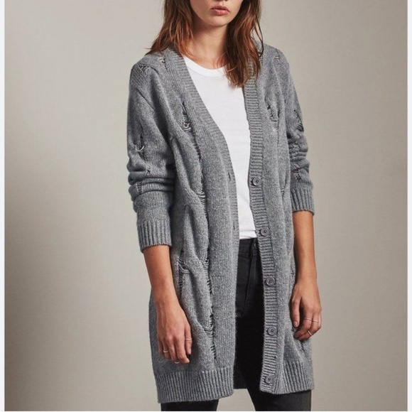 Ag Adriano Goldschmied Sandrine Button-Front Wool Blend Cardigan Gray Small Cozy - Picture 2 of 11